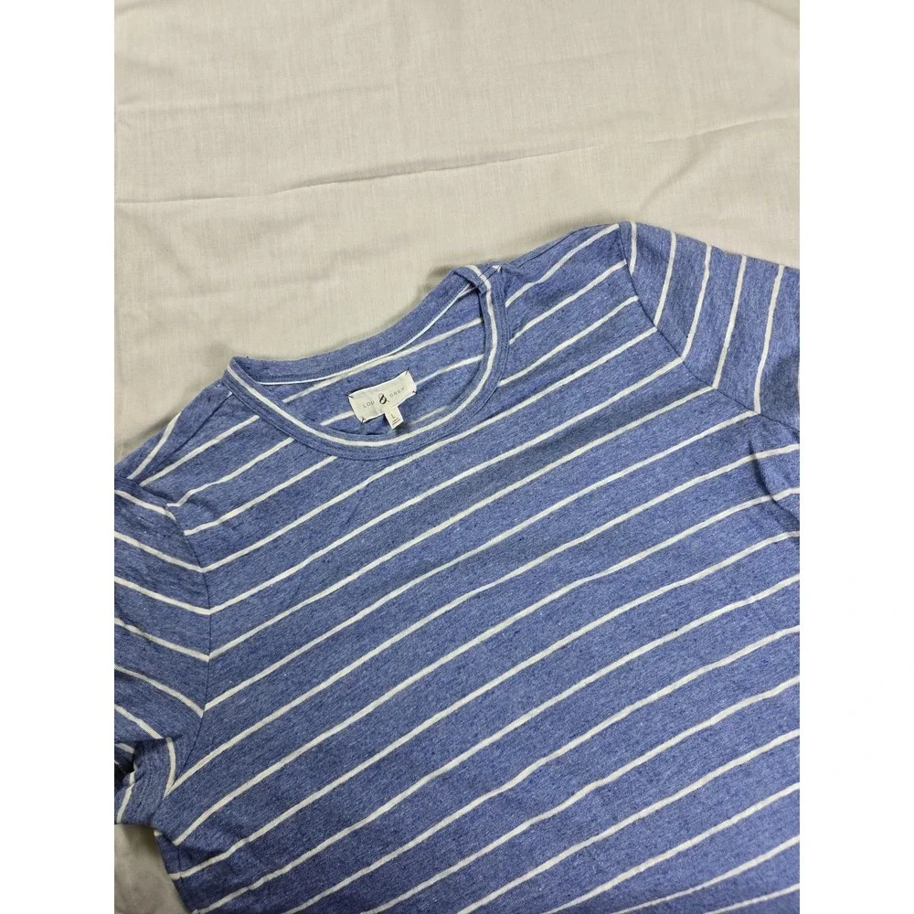 Lou & Grey Dress Womens Large Blue White Striped Linen Blend T-Shirt Casual